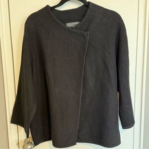 Jones New York Collection Black Merino Wool Snap Front Sweater XL